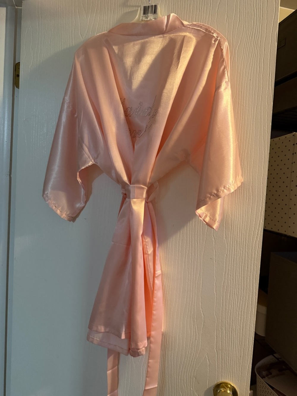 Blush Pink Satin Rhinestone Script Robe - Picture 2 of 3